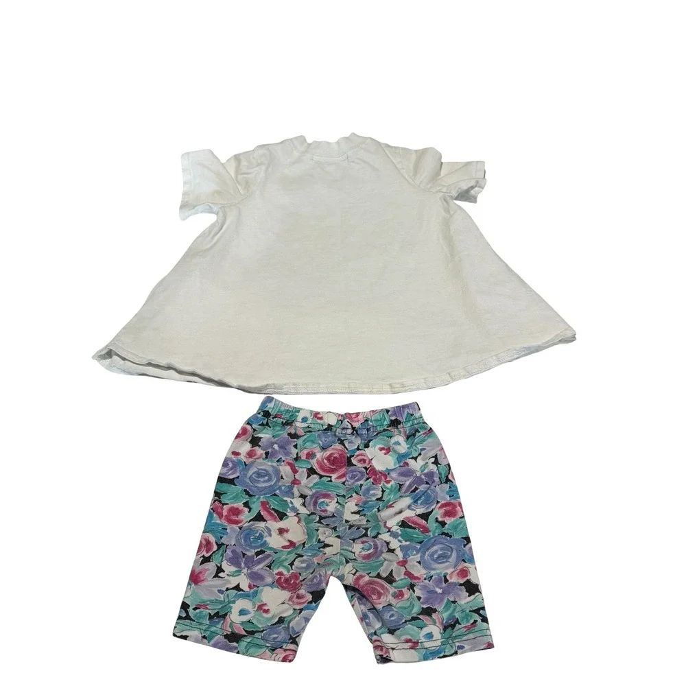 Vintage Cool Wear Kids Floral Shorts Set White‎ Swing Top Purple Pink 4/6X USA